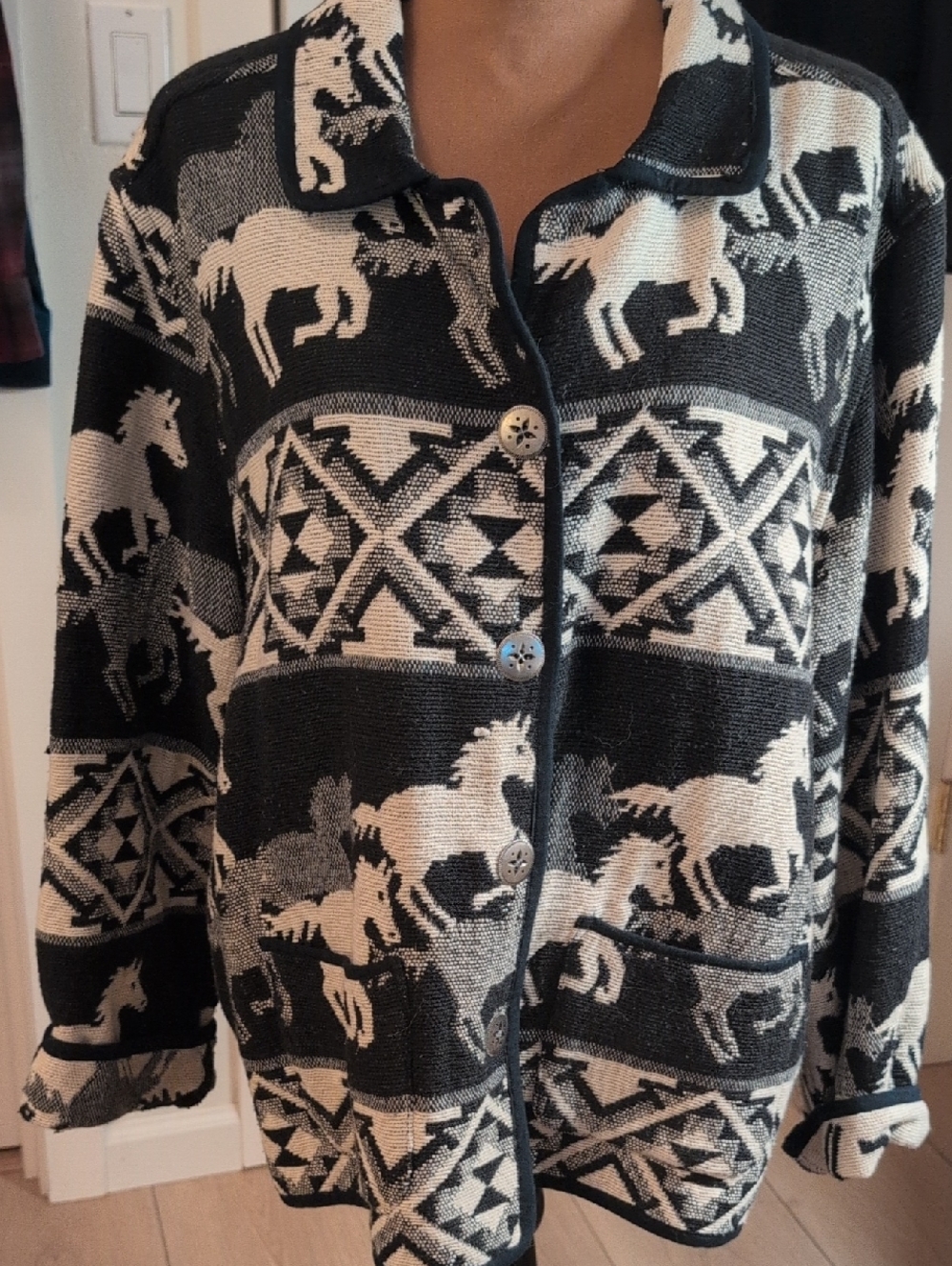 Jane Ashley Boho Horse Western Button Sweater 2X